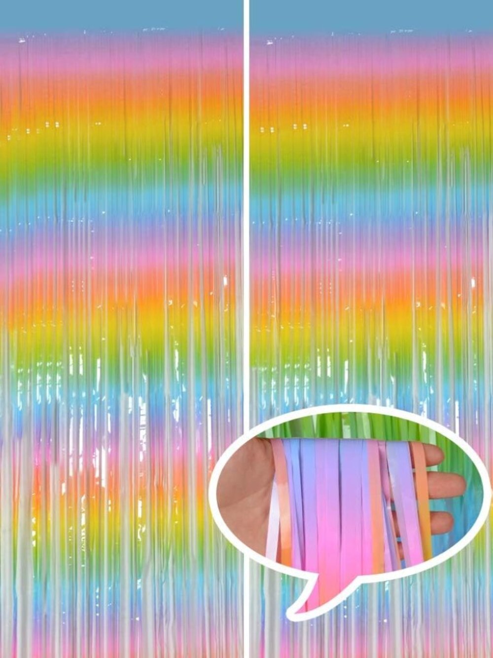 Pastel Rainbow Tinsel Backdrop for Birthday Decorations, 2 Pack
